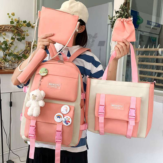 5 in 1 Asthetic  college style backpack - Peach