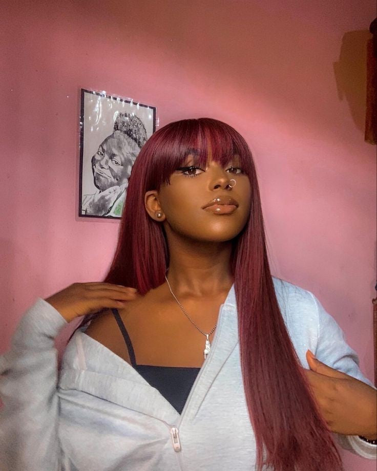 Closure burgundy Fringe wig