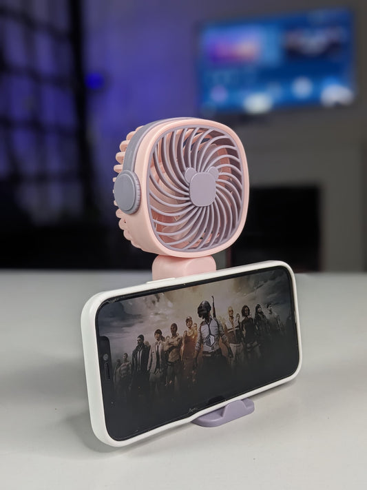 Rechargable hand Fan with Phone holder